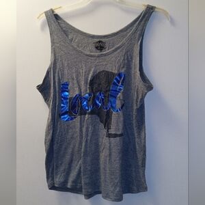 Blue Graphic Gray Sleeveless Tank Top Relaxed Fit